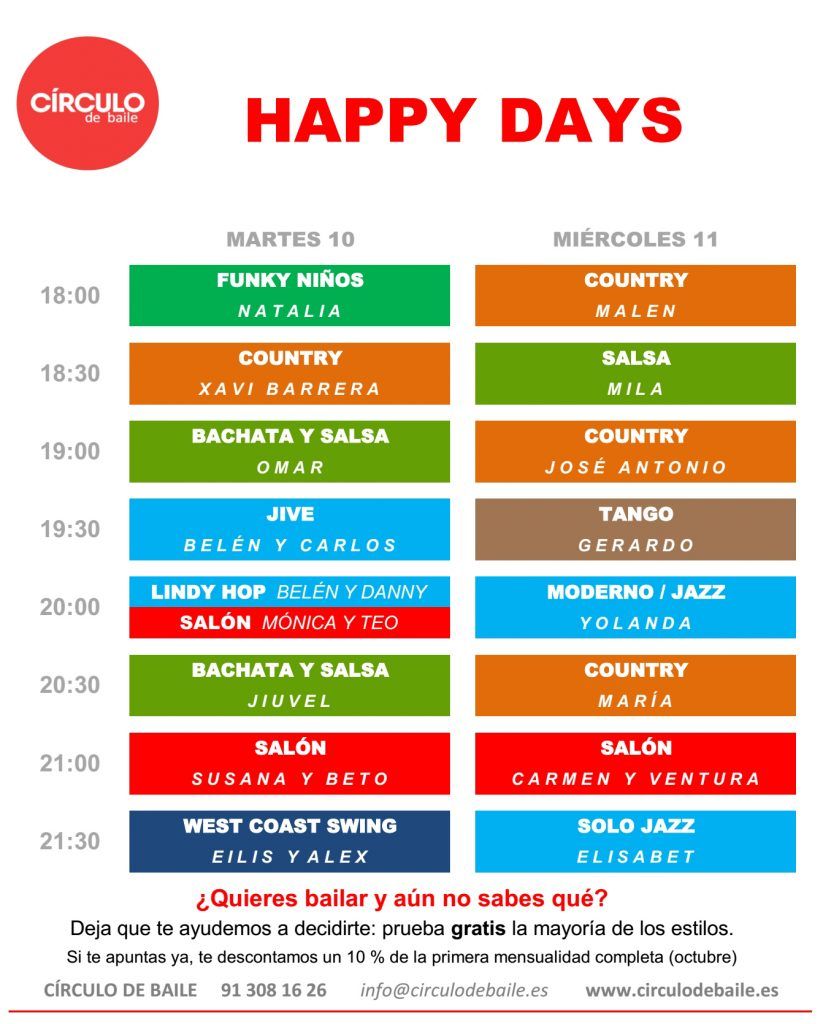 Horario de los Happy Days 2019