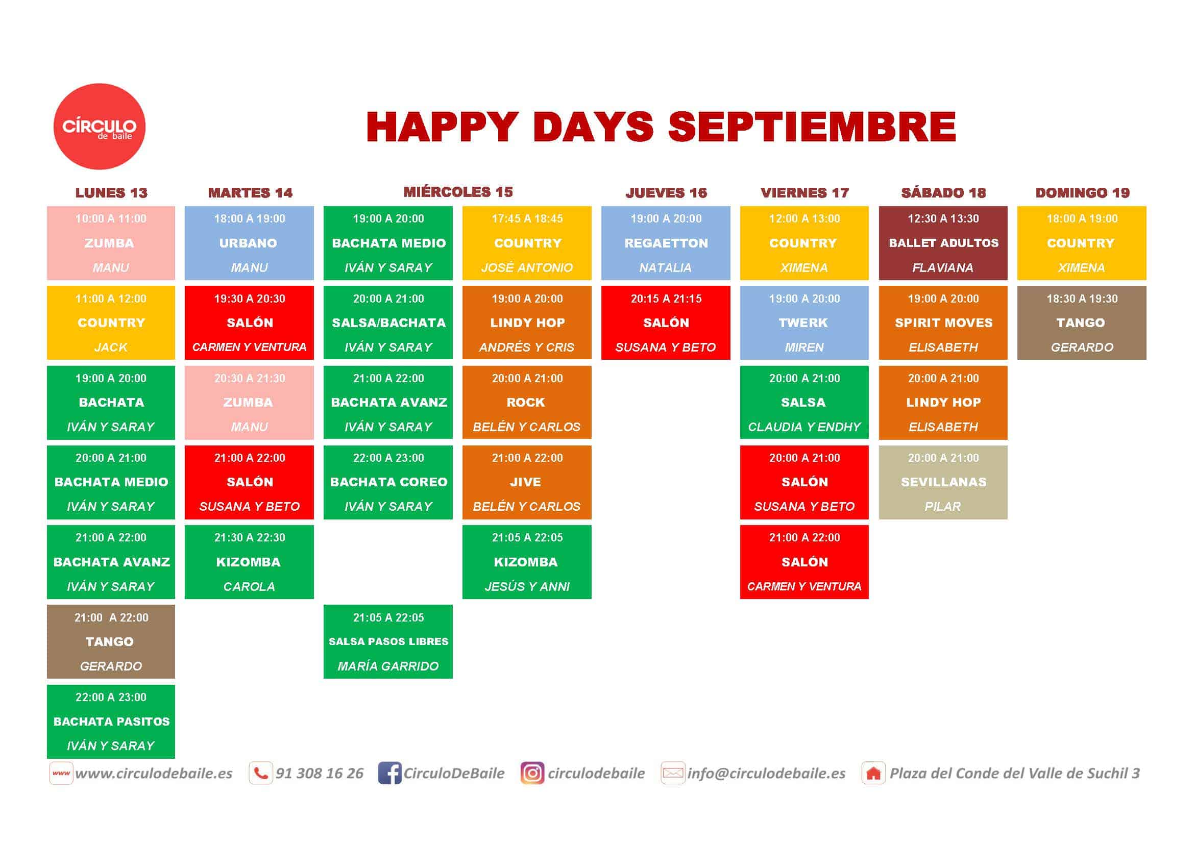 Horario de la semana de puertas abiertas del 13 al 19 de septiembre de 2021: prueba nuestra clases