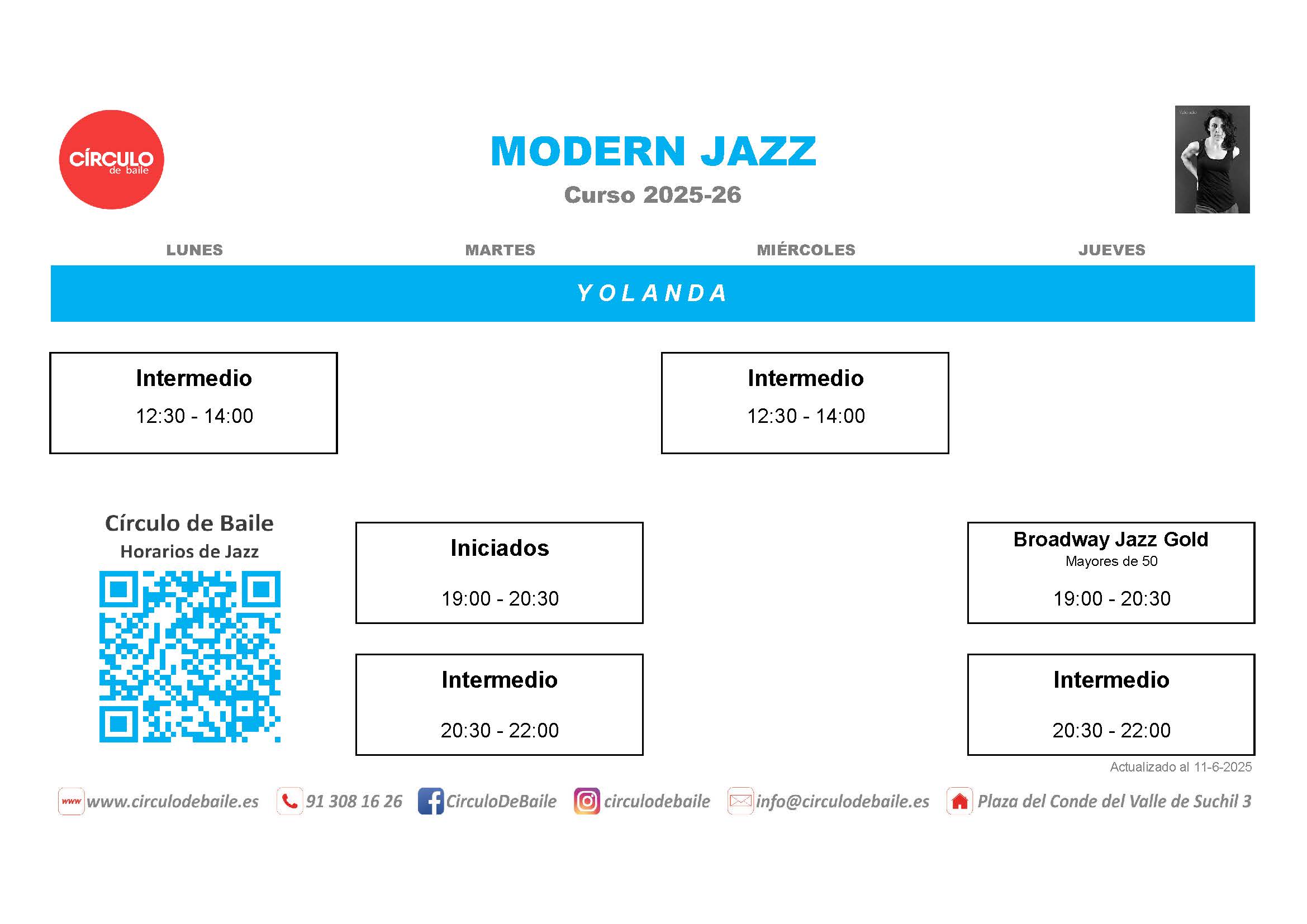 Horarios de Modern Jazz en Circulo de Baile