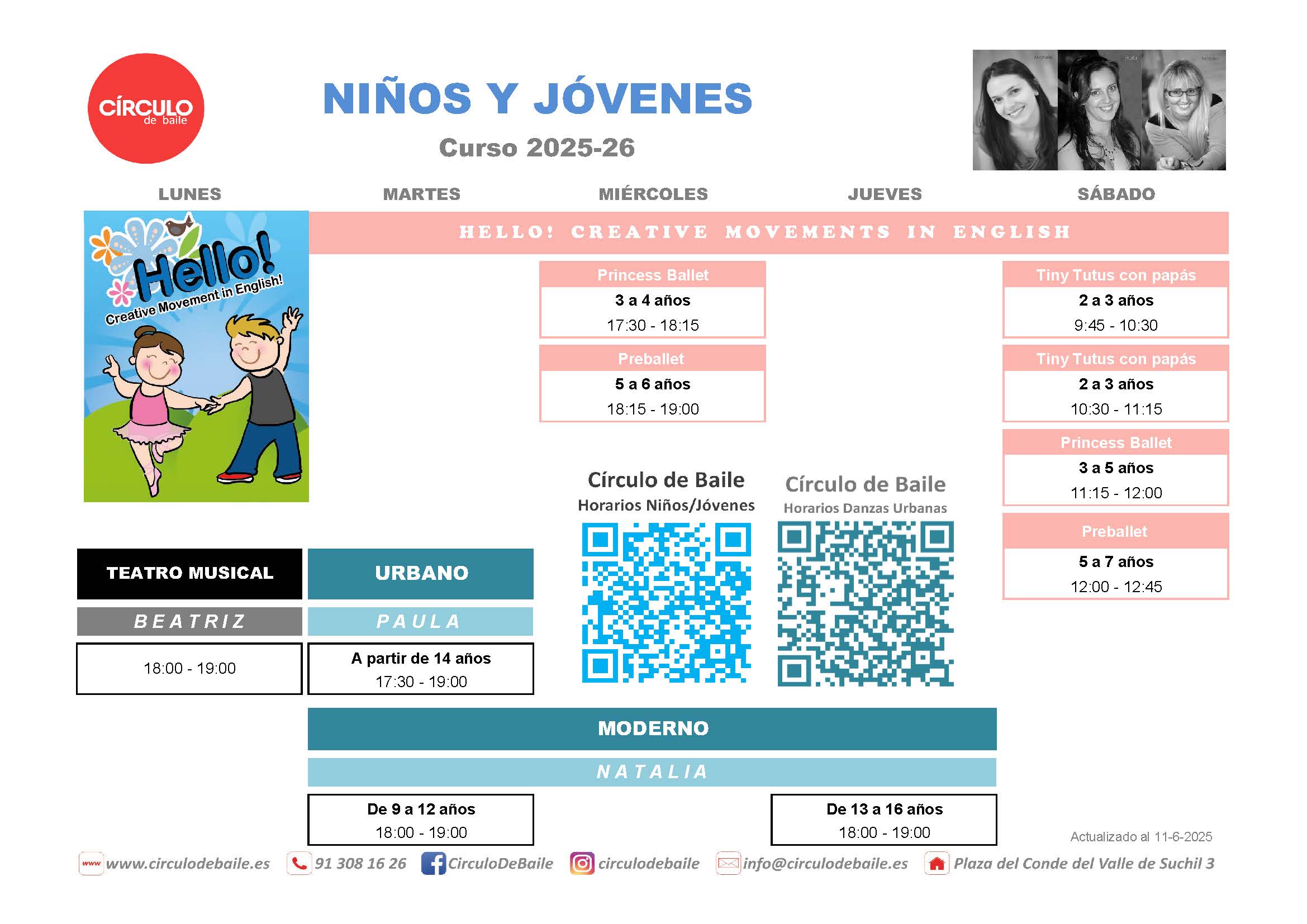Horarios para niños y jóvenes en Circulo de Baile