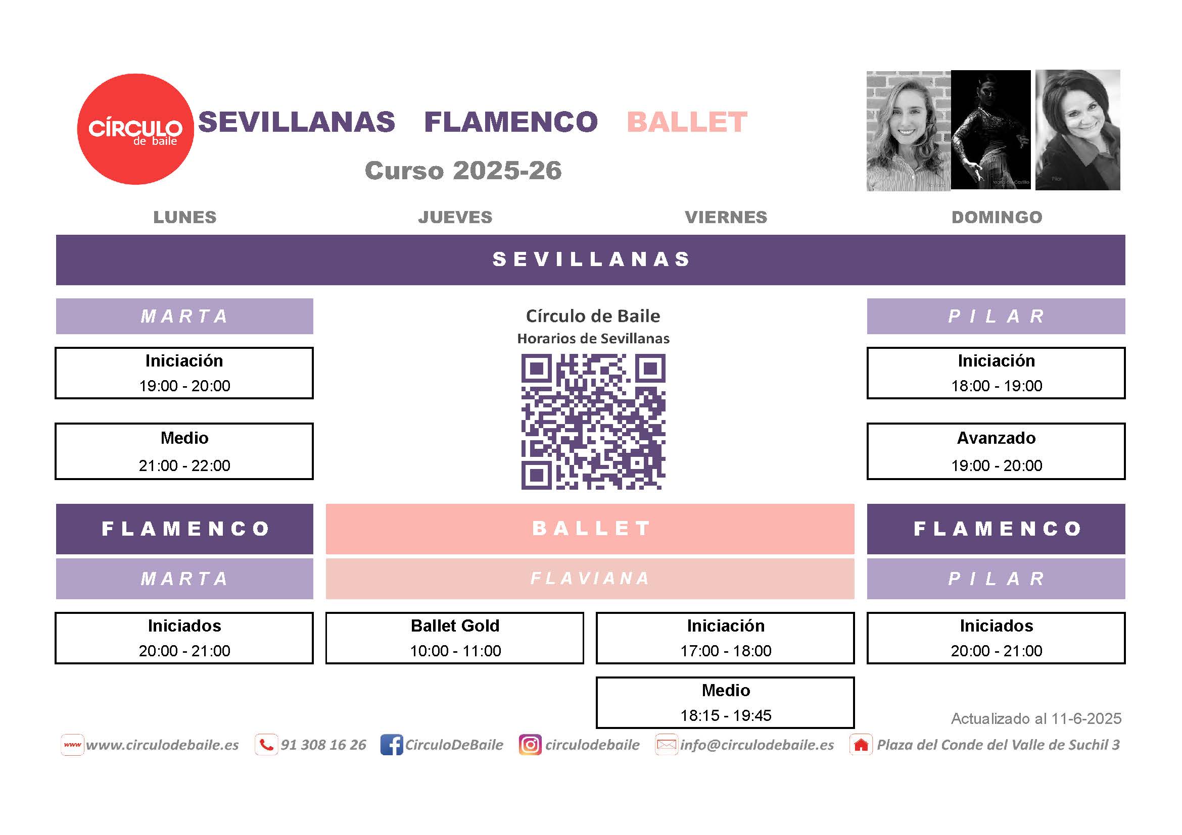 Horarios de Sevillanas, Flamenco y Ballet en Circulo de Baile