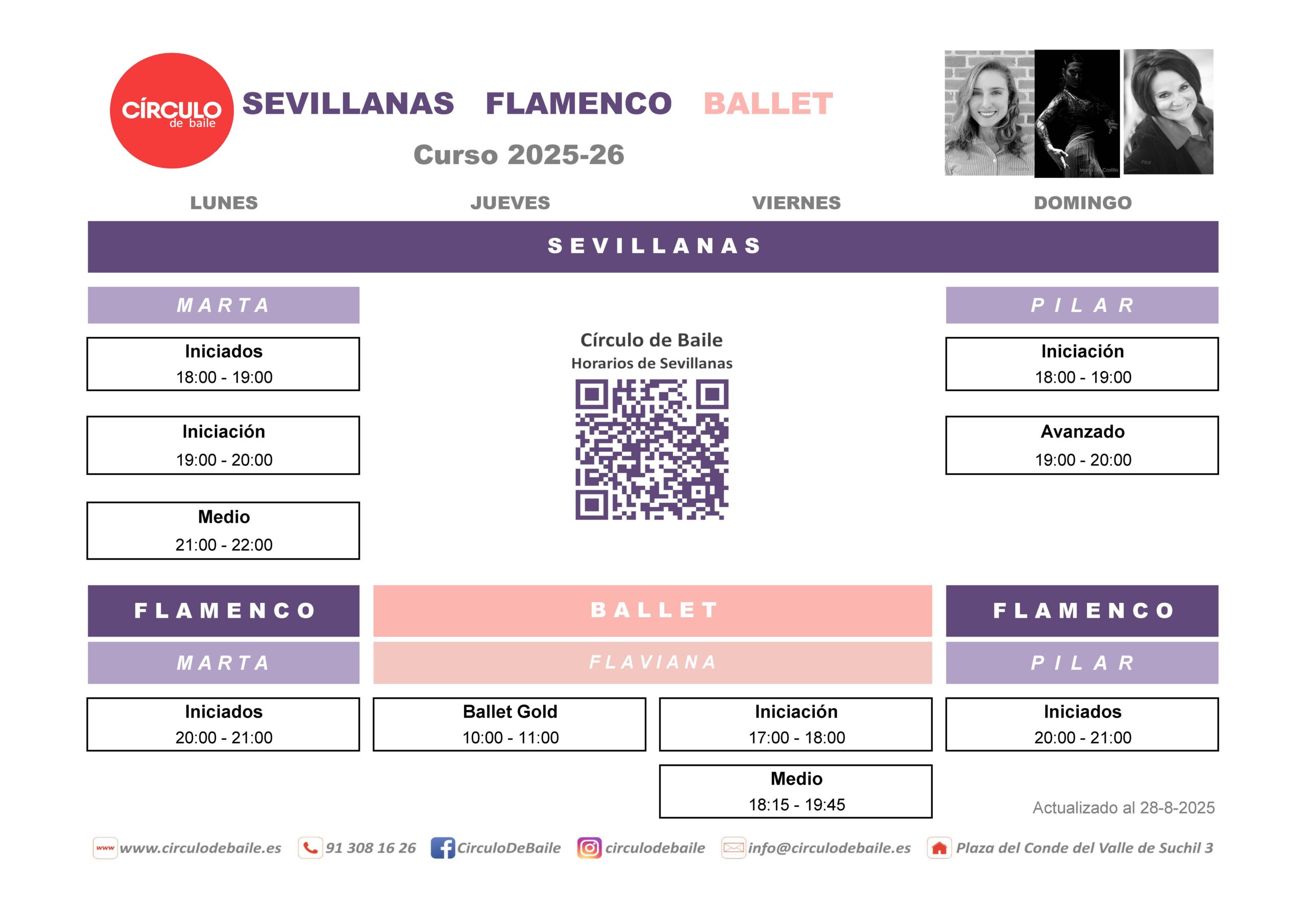 Horarios de Sevillanas, Flamenco y Ballet en Circulo de Baile
