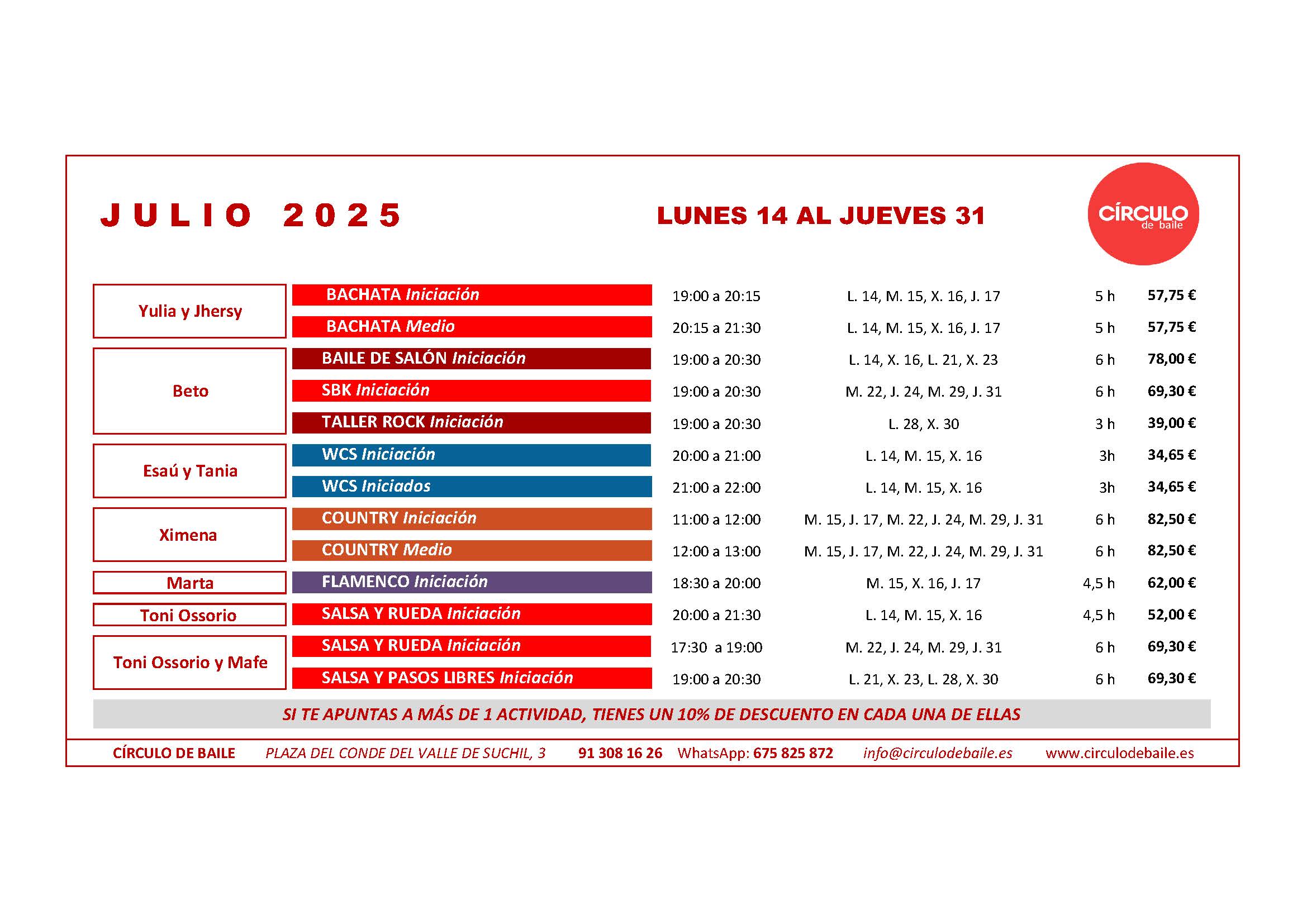 Círculo de Baile. Cursos Intensivos 2024. Julio. 2ª quincena