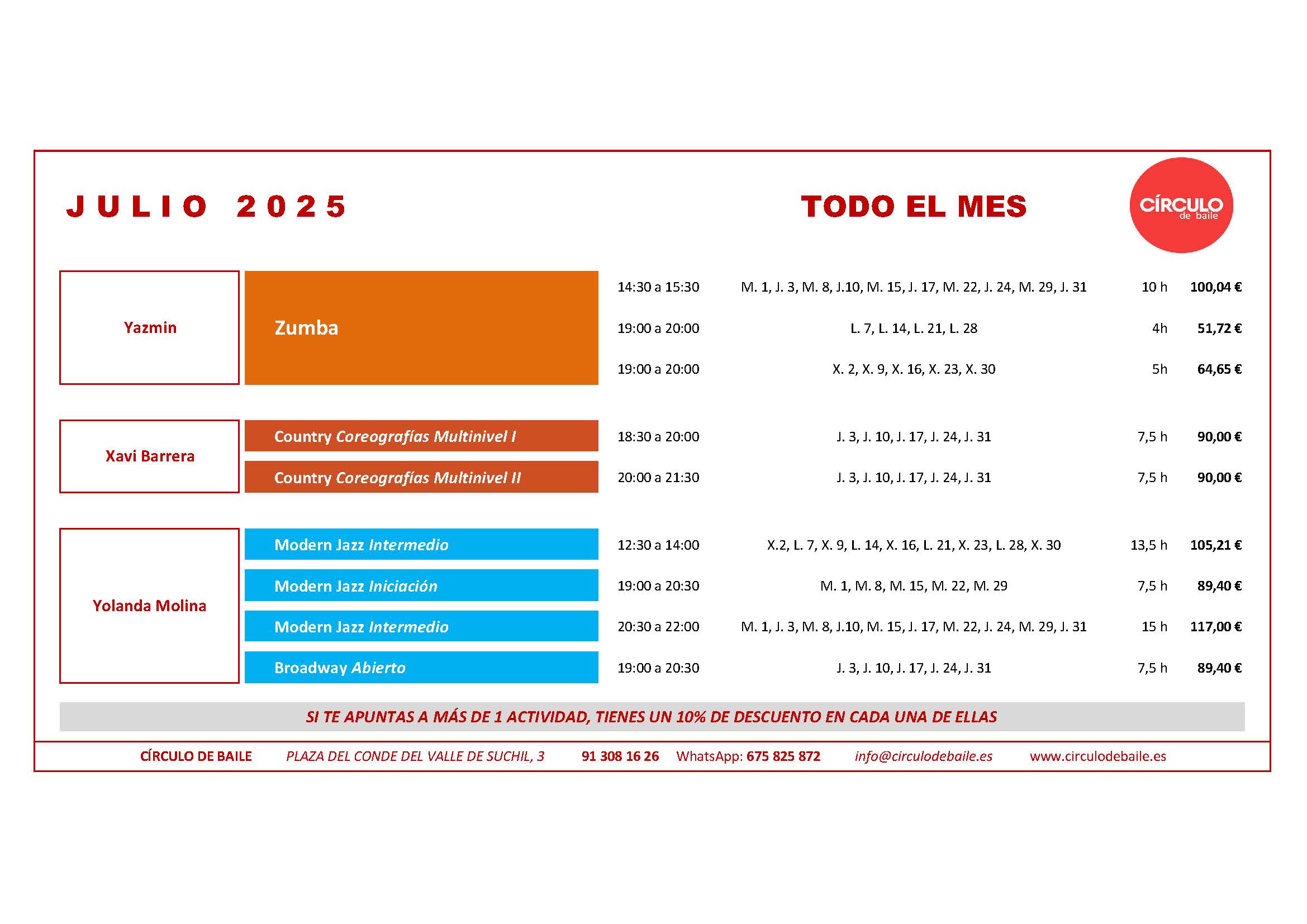 Círculo de Baile. Cursos Intensivos 2024. Julio. Todo el mes