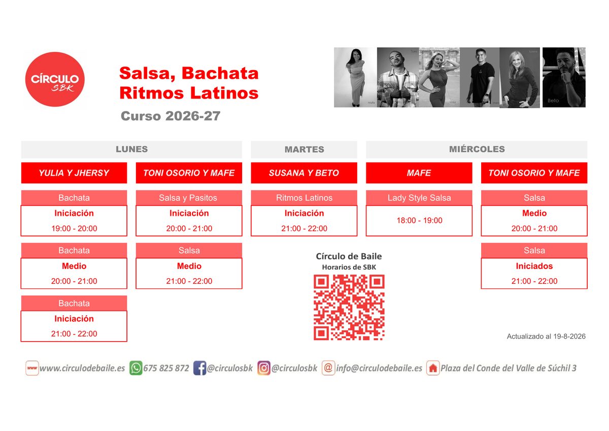 Horarios de Salsa, Bachata y Ritmos Latinos en Circulo de Baile