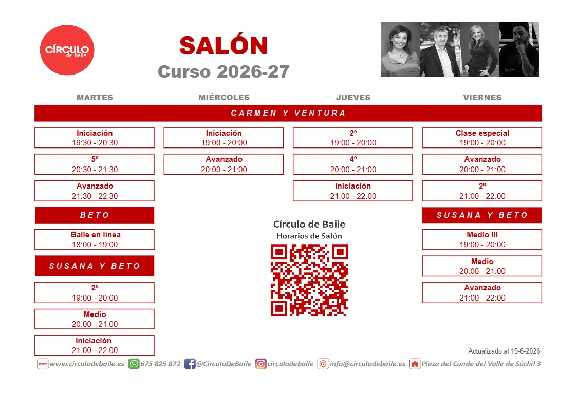 Horarios de Salón en Circulo de Baile