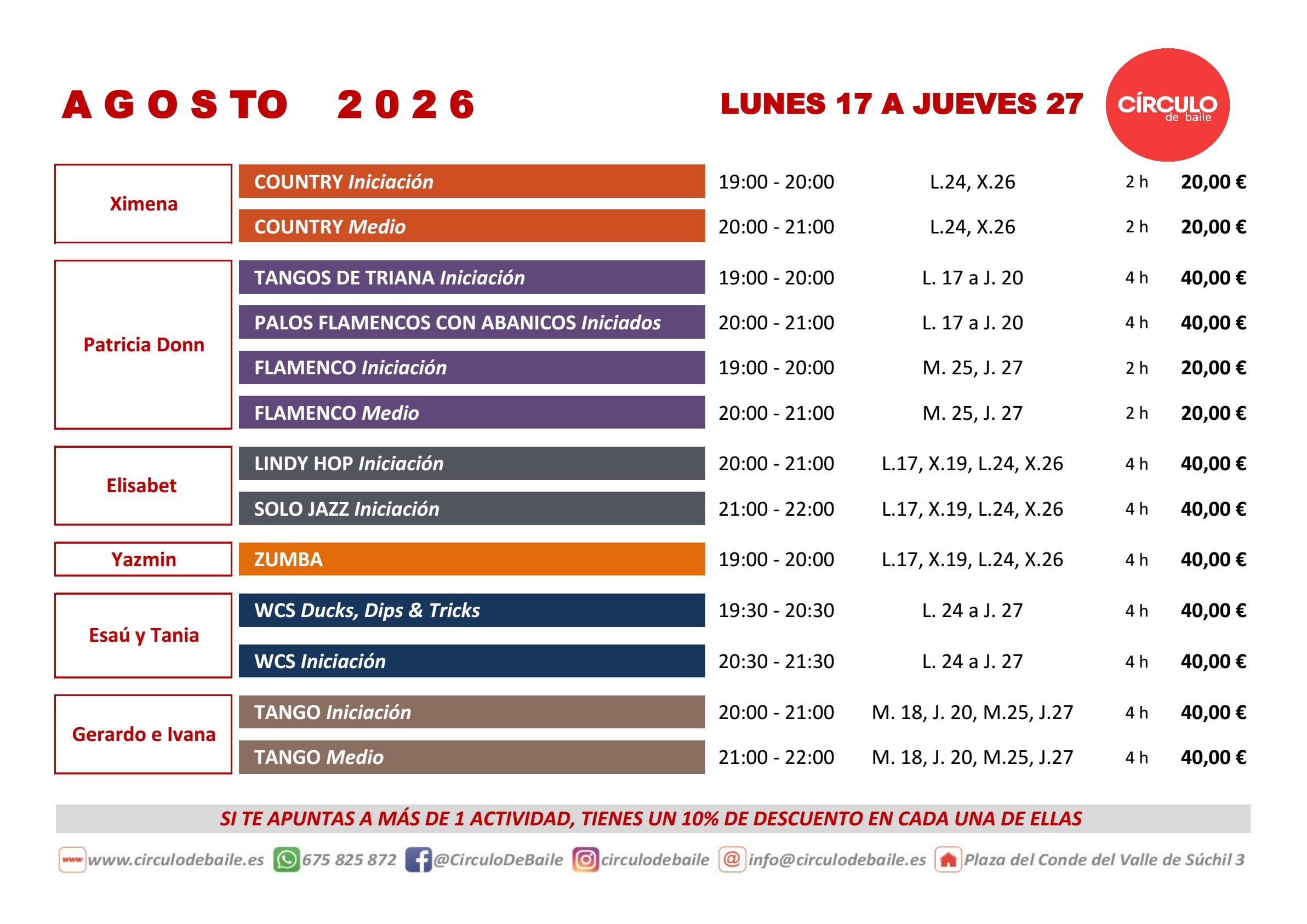 Círculo de Baile. Cursos Intensivos 2026. Agosto